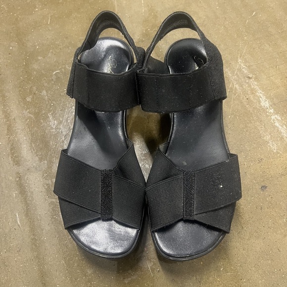 Robert Clergerie Paris Platform Wedge Sandals 38.5 Womens Black Elastic Stretch — photo 3